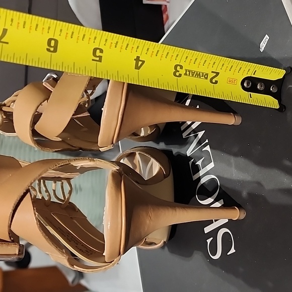 Tan Leather Peep Toes Heels - Picture 3 of 4